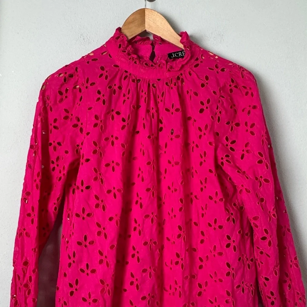 J. Crew Ruffleneck Mini‎ Dress In Eyelet Pink 100% Cotton Dress Size Small